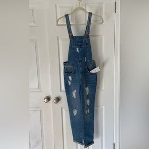 NWT Forever 21 Distressed Denim Overalls